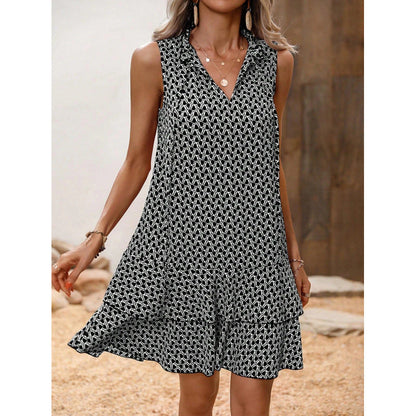 🎉Letzter Tag der Aktion: 50 % Rabatt 💃 Damenkleid mit Schleife und geometrischem Muster