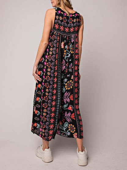 🔥50 % rabatt i spesialtilbud🔥Løs ermeløs jumpsuit i vintage-stil med blomstertrykk