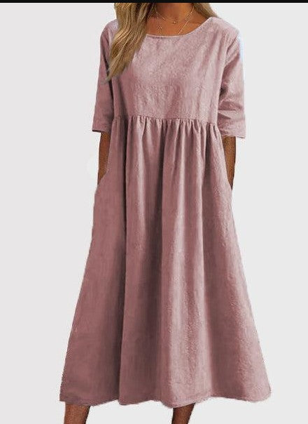 🌸🌸Abito casual da donna in cotone con tasche per alimenti, stile casual e basic, per attività all'aperto