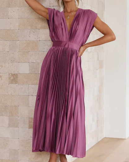 💃 Saldi eccezionali 50% di sconto⏳Abito con gonna plissettata drappeggiata e scollo a V
