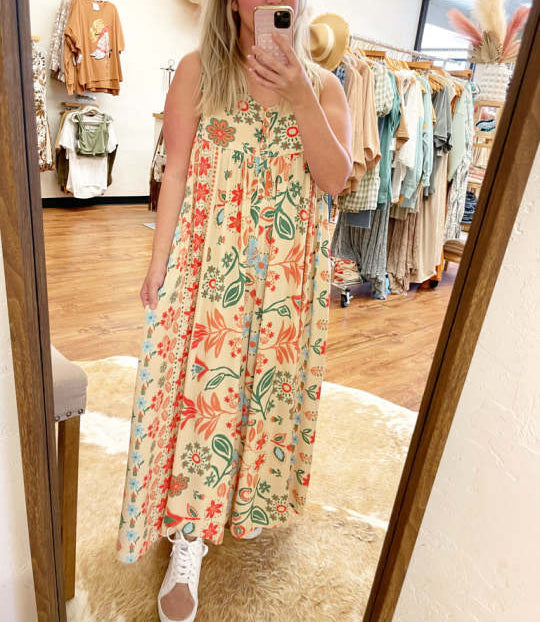 🔥50 % rabatt i spesialtilbud🔥Løs ermeløs jumpsuit i vintage-stil med blomstertrykk