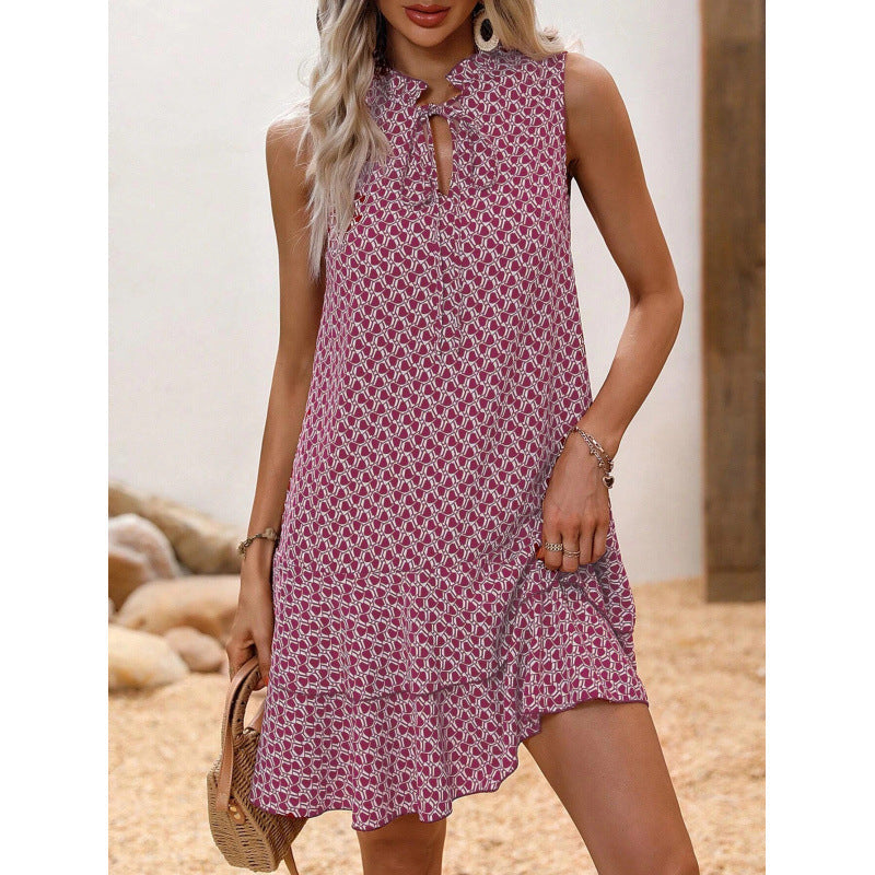 🎉Letzter Tag der Aktion: 50 % Rabatt 💃 Damenkleid mit Schleife und geometrischem Muster
