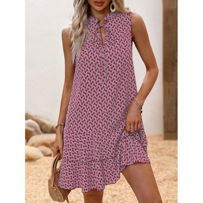 🎉Letzter Tag der Aktion: 50 % Rabatt 💃 Damenkleid mit Schleife und geometrischem Muster
