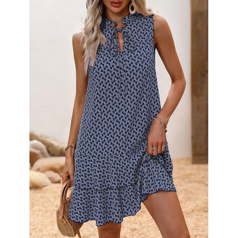 🎉Letzter Tag der Aktion: 50 % Rabatt 💃 Damenkleid mit Schleife und geometrischem Muster