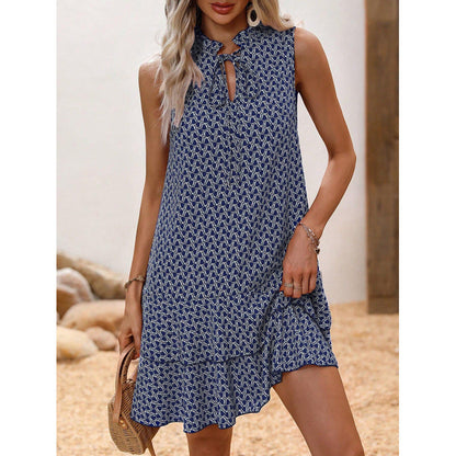 🎉Letzter Tag der Aktion: 50 % Rabatt 💃 Damenkleid mit Schleife und geometrischem Muster