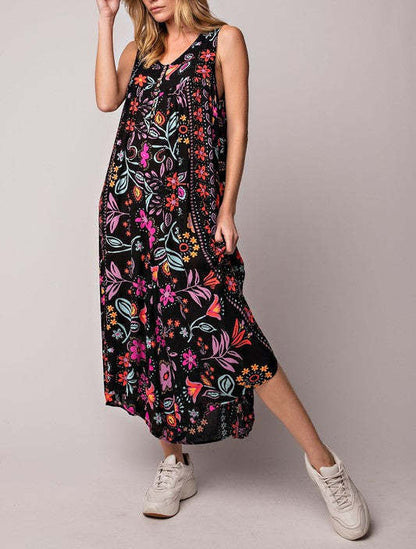 🔥50 % rabatt i spesialtilbud🔥Løs ermeløs jumpsuit i vintage-stil med blomstertrykk