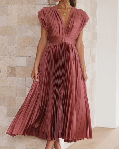 💃 Saldi eccezionali 50% di sconto⏳Abito con gonna plissettata drappeggiata e scollo a V