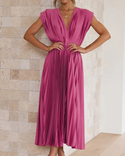 💃 Saldi eccezionali 50% di sconto⏳Abito con gonna plissettata drappeggiata e scollo a V