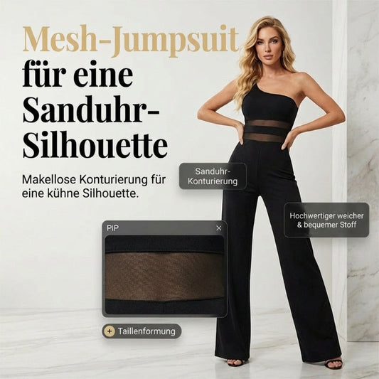 🔥Solange der Vorrat reicht 40 % Rabatt!🎉One-Shoulder Jumpsuit mit weitem Bein und Netzeinsatz