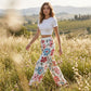 👖 🌸Damen geblümte Weitbeinhose mit elastischem Taillenbund – fließender atmungsaktiver Stoff für Sommerstadt & Urlaub✨