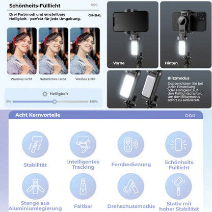 💥Offerta a tempo limitato - 50% di sconto💥Stabilizzatore cardanico a 3 assi, girevole a 360° e pieghevole per smartphone