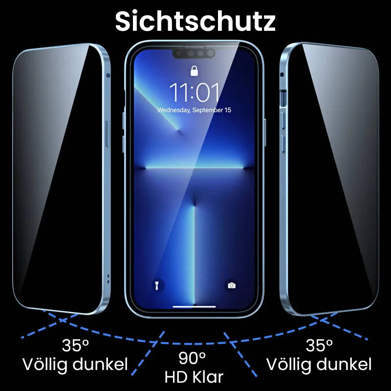 Magnetische doppelseitige Telefonhülle aus gehärtetem Glas mit Anti-Peeping-Effekt für die iPhone-Serie 11-16