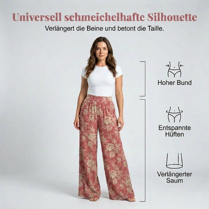👖 🌸Damen geblümte Weitbeinhose mit elastischem Taillenbund – fließender atmungsaktiver Stoff für Sommerstadt & Urlaub✨