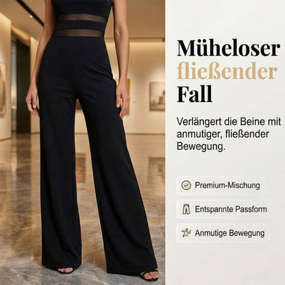 🔥Solange der Vorrat reicht 40 % Rabatt!🎉One-Shoulder Jumpsuit mit weitem Bein und Netzeinsatz