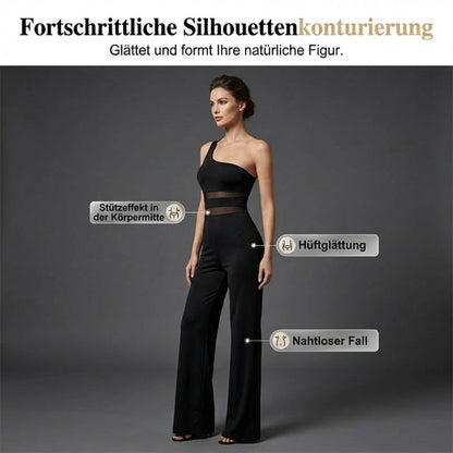 🔥Solange der Vorrat reicht 40 % Rabatt!🎉One-Shoulder Jumpsuit mit weitem Bein und Netzeinsatz