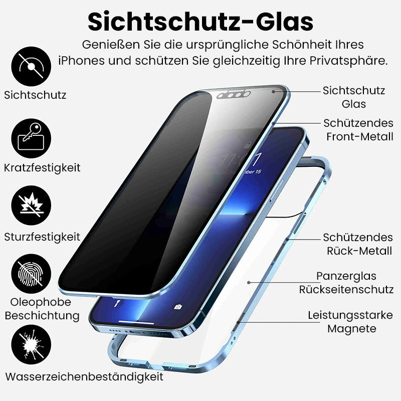 Magnetische doppelseitige Telefonhülle aus gehärtetem Glas mit Anti-Peeping-Effekt für die iPhone-Serie 11-16