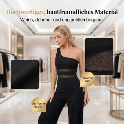 🔥Solange der Vorrat reicht 40 % Rabatt!🎉One-Shoulder Jumpsuit mit weitem Bein und Netzeinsatz