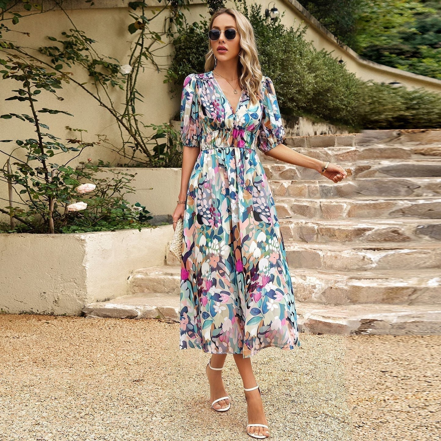 🔥Sconto del 50% a tempo limitato💖Abito casual elegante con scollo a V e stampa