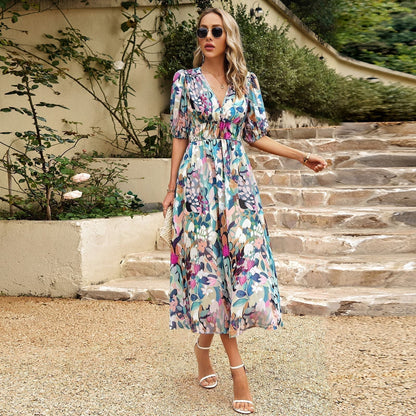 🔥Sconto del 50% a tempo limitato💖Abito casual elegante con scollo a V e stampa