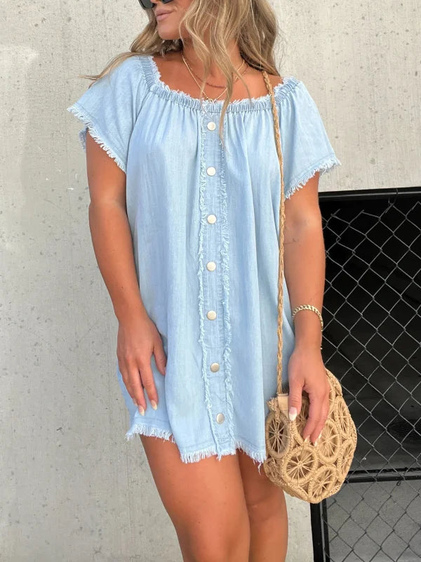 ✈️Gratis frakt🌸Kortermet, avslappet denimkjole
