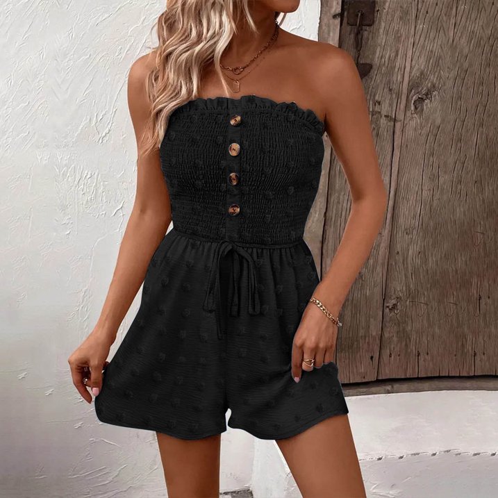 🔥👗Letzter Tag-Aktion: 50 % RABATT💃 Damen-Trägerloses Rüschenverziertes Gerafftes Vorderseite-Binden-Breitbein-Tuberompers