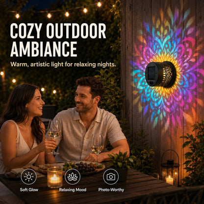 ⏰ 50 % RABATT – Nur für kurze Zeit☀️ Solar-Wandleuchte für Außenbereiche ✨ Zylindrisches Design mit Lichtmuster – Wetterfest für Garten, Terrasse & Balkon