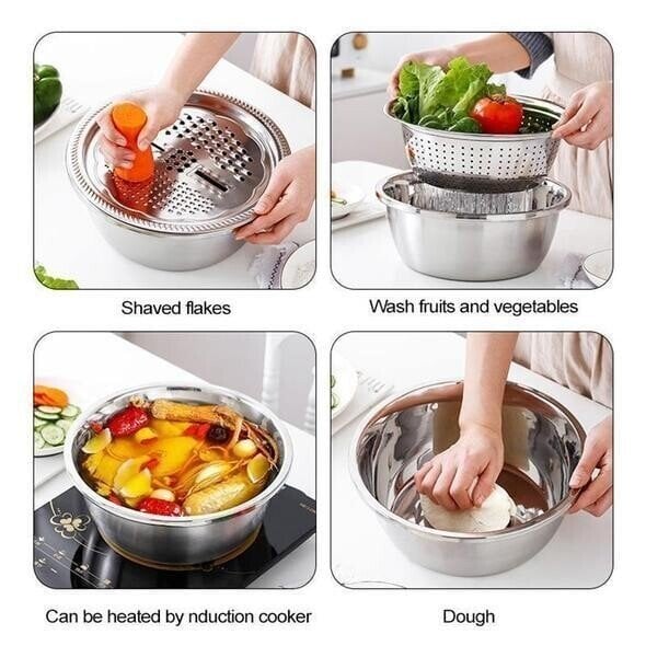 🥗 3-in-1 Set mit Schüssel, Abtropfschale & Reibe – Integrierter Abtropfkorb Zum Waschen, Abtropfen & Mischen Für Eine Effiziente Küche ✨