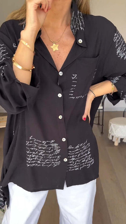 🔥Vendita calda Grande sconto 🌸Camicia con risvolto alla moda e stampa di lettere