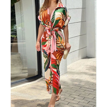 🔥💃Abito camicia casual con stampa e scollo a revers (acquista 2 pezzi, spedizione gratuita)