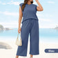 🌺2025 Neue Frauen Casual Cap Sleeve Top Wide Leg Crop Pants Zweiteilige Sets🌺