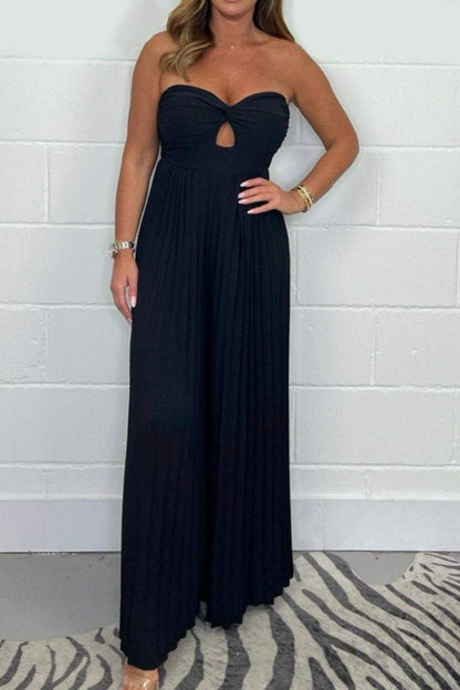 🔥Nieuw voor de zomer - 49% KORTING🌷Effen jumpsuit met gerimpeld bovenstuk en draperie.