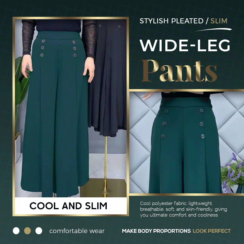 Pantaloni alla moda e pieghettati con una gamba larga