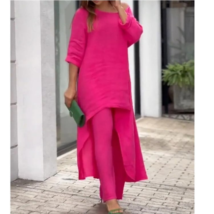 💥Dernier jour 49% de réduction💥💕Costume décontracté à la mode en lin de couleur unie pour femme💃