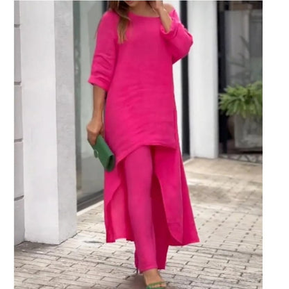 💥Dernier jour 49% de réduction💥💕Costume décontracté à la mode en lin de couleur unie pour femme💃