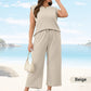 🌺2025 Neue Frauen Casual Cap Sleeve Top Wide Leg Crop Pants Zweiteilige Sets🌺
