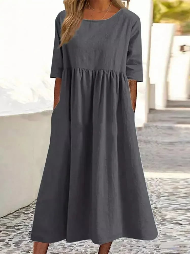 🌸🌸Abito casual da donna in cotone con tasche per alimenti, stile casual e basic, per attività all'aperto