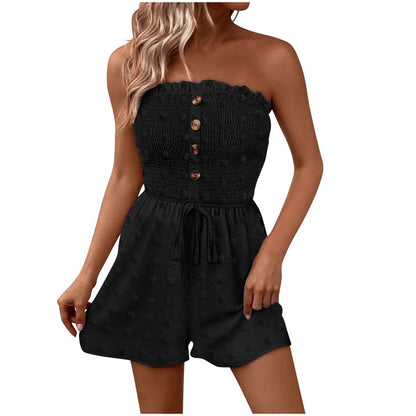 🔥👗Letzter Tag-Aktion: 50 % RABATT💃 Damen-Trägerloses Rüschenverziertes Gerafftes Vorderseite-Binden-Breitbein-Tuberompers