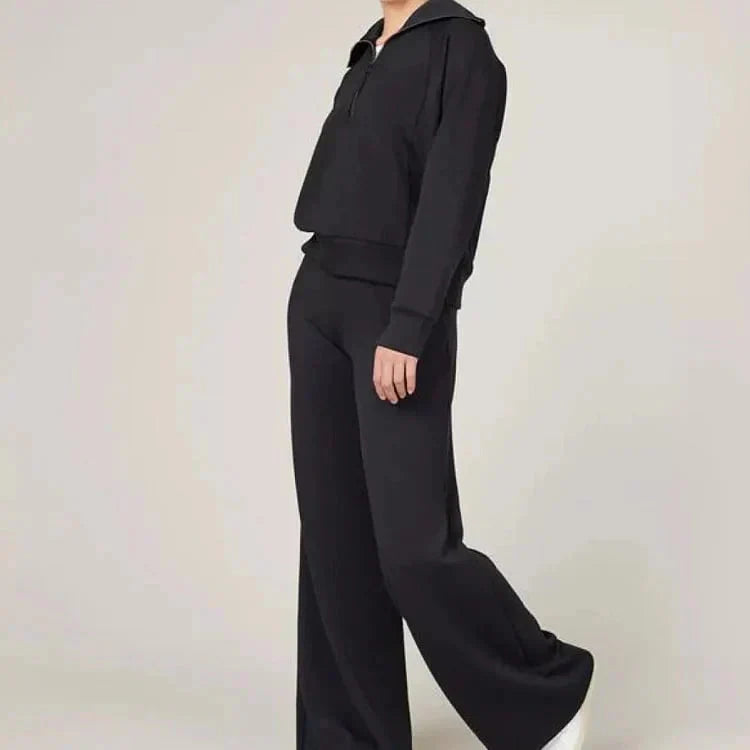 🔥Damen-Loungeset aus 2 Teilen mit Oversize-Schnitt, halbem Reißverschluss und weitem Bein