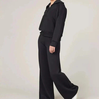🔥Damen-Loungeset aus 2 Teilen mit Oversize-Schnitt, halbem Reißverschluss und weitem Bein