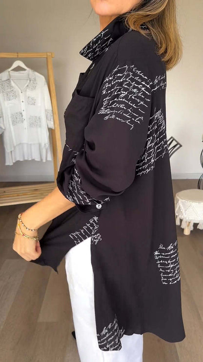 🔥Vendita calda Grande sconto 🌸Camicia con risvolto alla moda e stampa di lettere