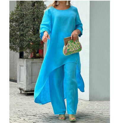 💥Dernier jour 49% de réduction💥💕Costume décontracté à la mode en lin de couleur unie pour femme💃