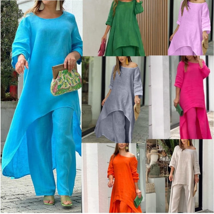 💥Dernier jour 49% de réduction💥💕Costume décontracté à la mode en lin de couleur unie pour femme💃