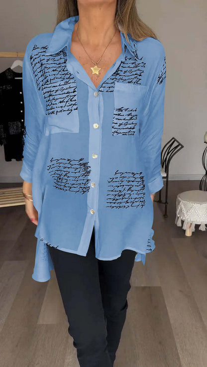 🔥Vendita calda Grande sconto 🌸Camicia con risvolto alla moda e stampa di lettere