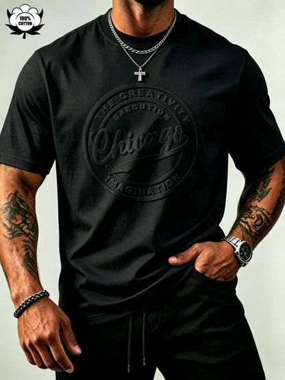👕🔥 Herren-T-Shirt – strukturierter Aufdruck, reine Baumwolle, lockere Passform. 50% RABATT!