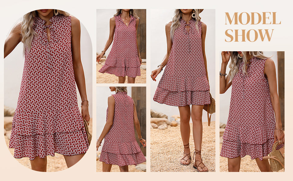 🎉Letzter Tag der Aktion: 50 % Rabatt 💃 Damenkleid mit Schleife und geometrischem Muster