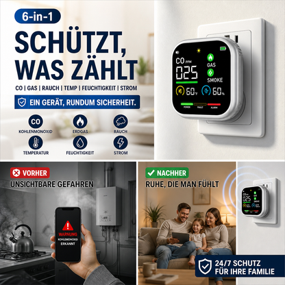 📢📢50 % Rabatt!!🏠✨Multigas‑Alarm mit LCD‑Display | CO‑, Gas‑ und Rauchmelder, Temperatur‑ und Luftfeuchtigkeitsüberwachung