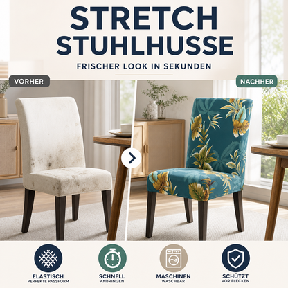 🛋️ Aktion: 2 für 1 – Universal-Stuhlbezug mit elastischem Stoff & Print – für Rückenlehne und Sitzfläche, waschbar & vielseitig für Esstisch & Wohnzimmer 🪑