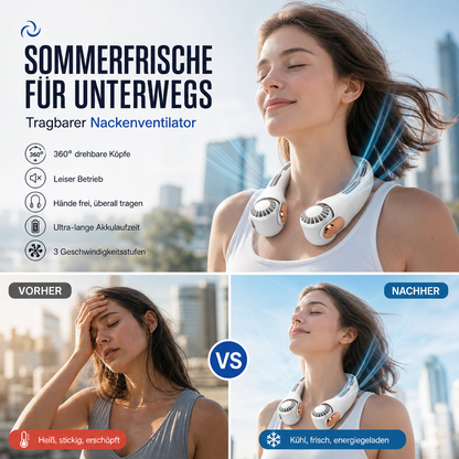 🥳2026 SONDERANGEBOT🥳💞ÜBER 50.000 VERKAUFT!🍃 Halsventilator mit Luftkühlung – extrem leise, um 360° drehbar, 3 Geschwindigkeitsstufen. Freihändige Kühlung, 48 Stunden Akkulaufzeit. Ein Muss für den Sommer! 😎🌬️