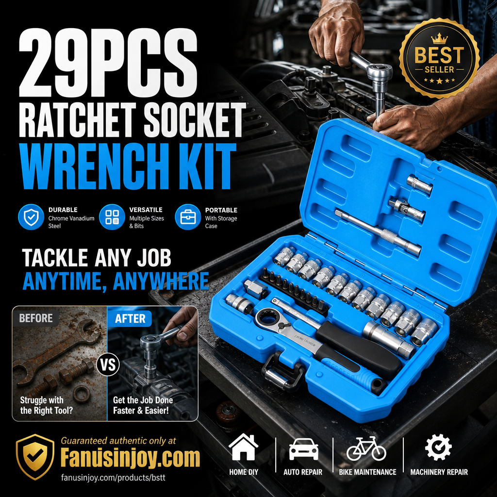 ⏳Zeitlich begrenztes Sonderangebot⏰29-teiliges Ratschen-Steckschlüssel-Set – Chrom-Vanadium-Stahl, 11 Stecknüsse & 10 Bits. Perfekt für Autoreparaturen & DIY 🛠️✨