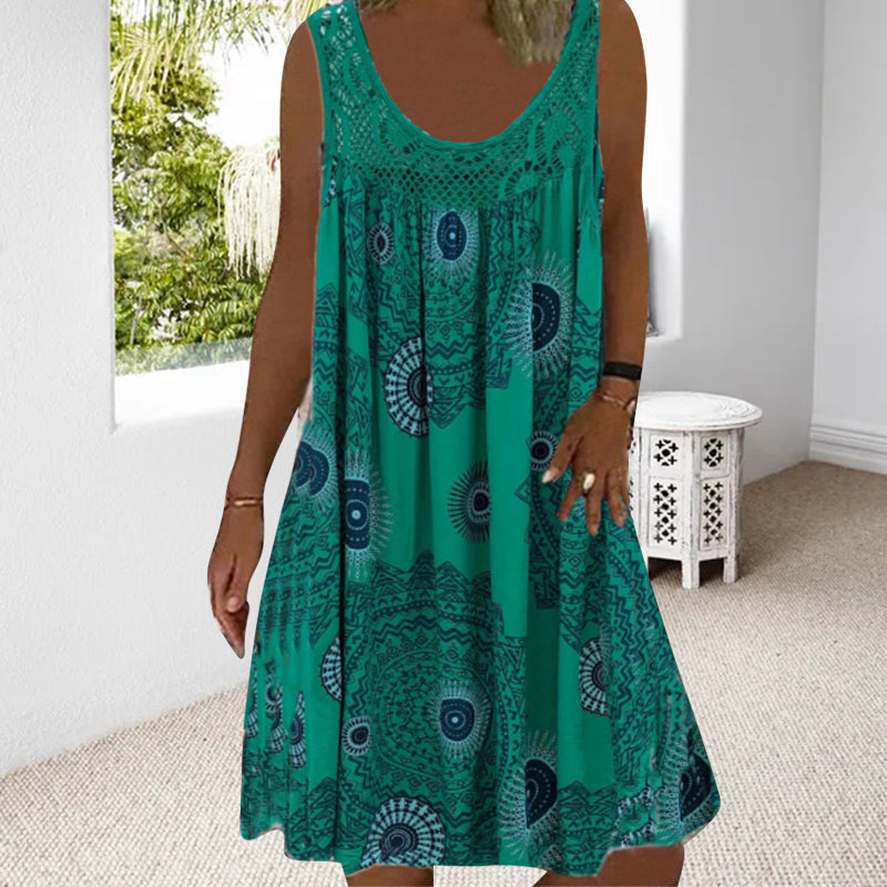 🎁Saldi eccezionali 50% di sconto⏳Abito estivo da donna con stampa senza maniche e scollo a O